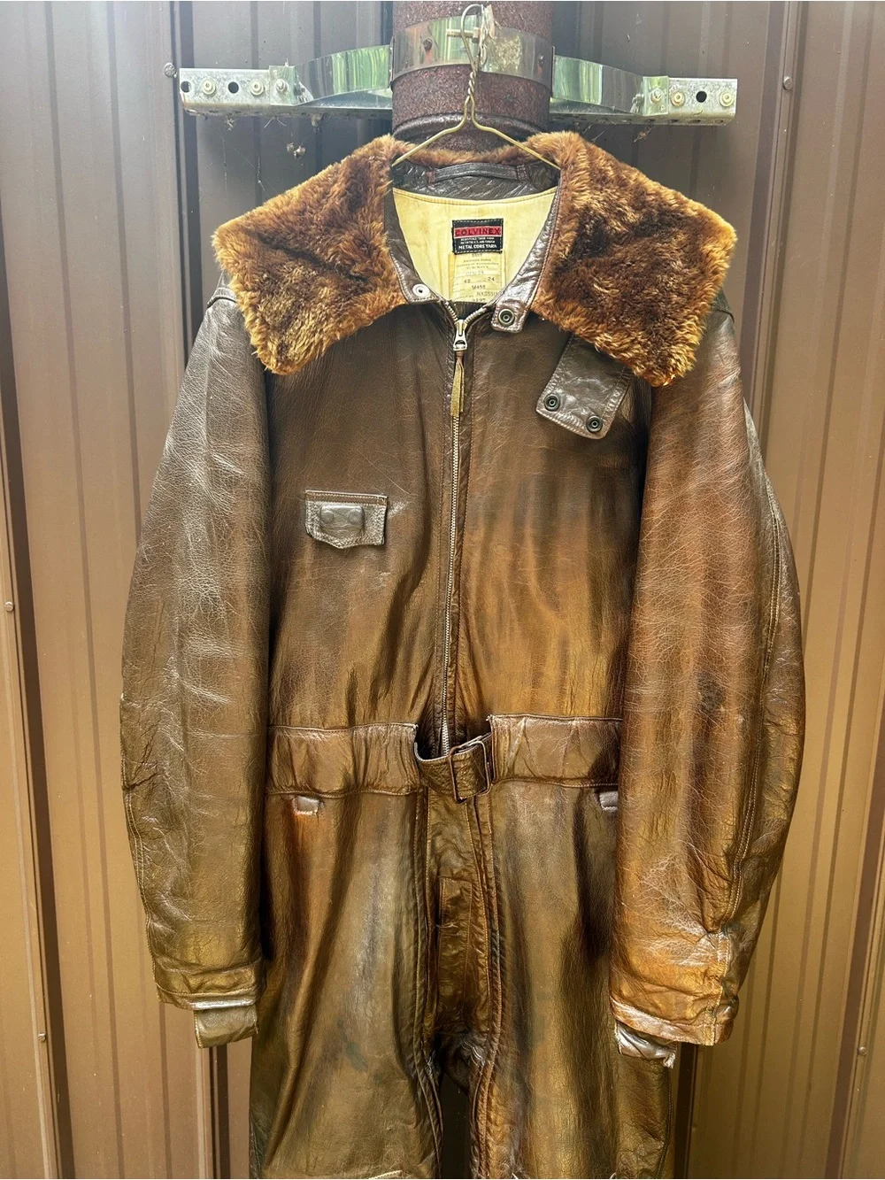 Original U.S. WWII Navy CFN-24 Colvinex Dark Brown Leather Heavy Flight Suit